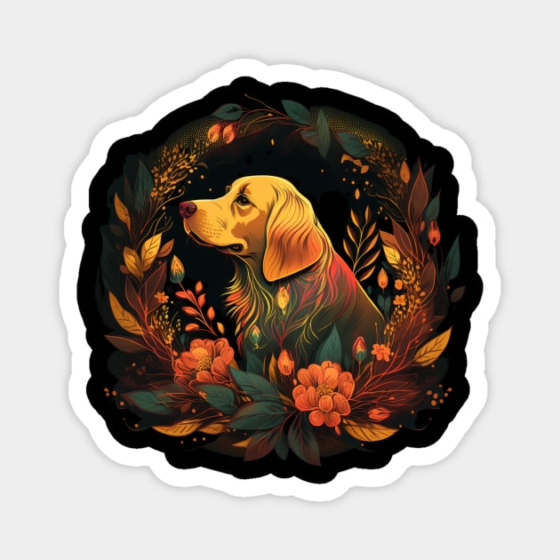 Golden Retriever Dog, Floral Ornament, Dog Lover Magnet by logiamerch