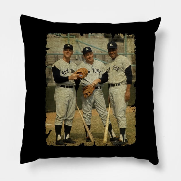 Roger Maris, Mickey Mantle, and Elston Howard in New York Yankees Pillow by anjaytenan