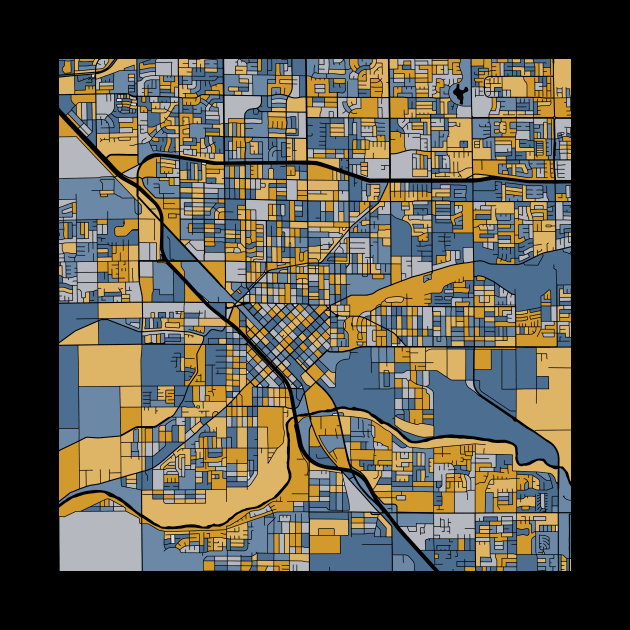 Modesto Map Pattern in Blue & Gold by PatternMaps