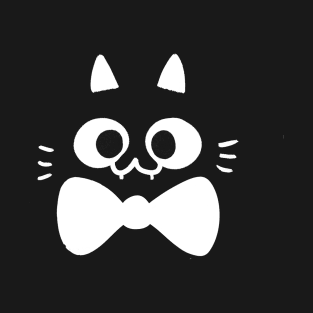 cat face with bow tie // white T-Shirt