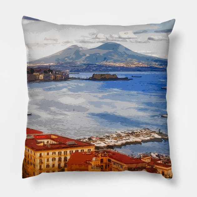 The gulf of Napoli, Italy Pillow by RiverPhildon