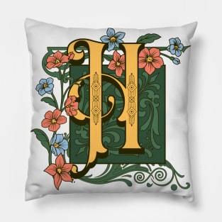 Art Nouveau Letter H, Ornamental Letter H, Art Deco Pillow