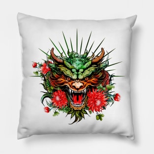 Wonderful colorful dragon head with flowers Pillow