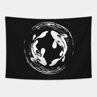 Koi Fish in brush black ink art style Tapestry