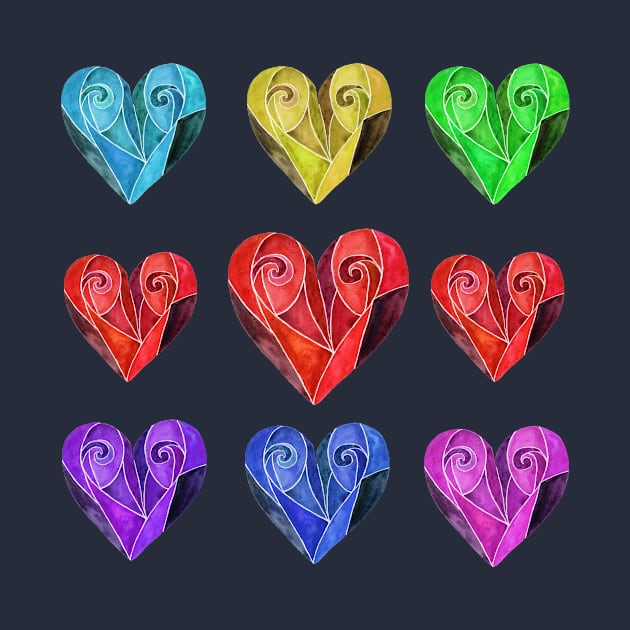 Multi-colored Hearts by JenPolegattoArt