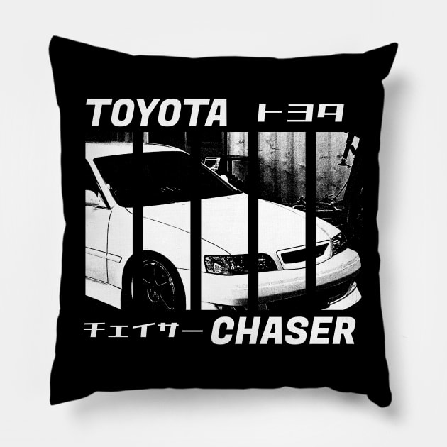 TOYOTA CHASER JZX100 Black 'N White 3 (Black Version) Pillow by Cero