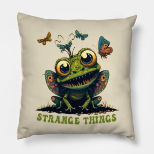 Strange Things -  cute frog playing with butterflies Pillow