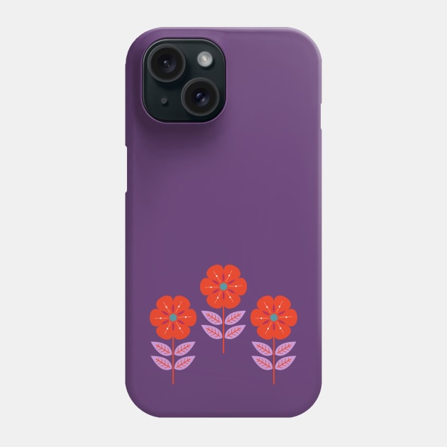 Mod red Scandinavian flowers Phone Case by Jennifer Ladd