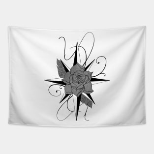 Compass Rose - Black and White Tapestry