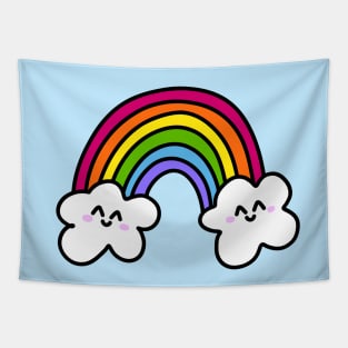 Cute Rainbow Doodle with Smiling Clouds, made by EndlessEmporium Tapestry