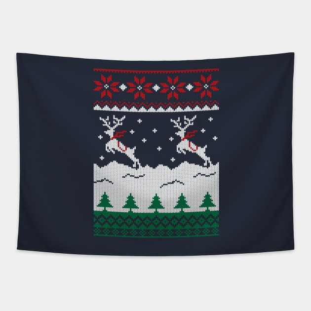 Jumping Deer Christmas Ugly Tapestry by skinnyrepublic