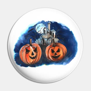 Halloween Night Pumpkin watercolor Pin