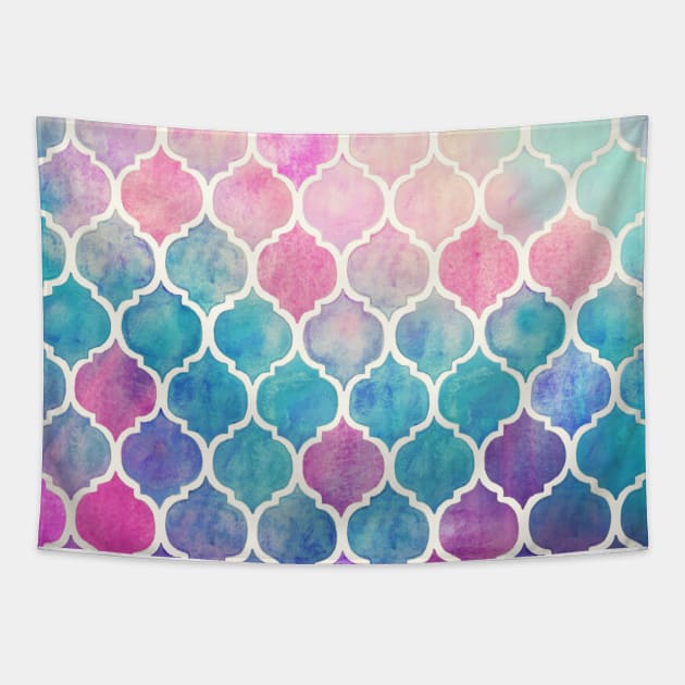 Rainbow Pastel Watercolor Moroccan Pattern Tapestry by micklyn