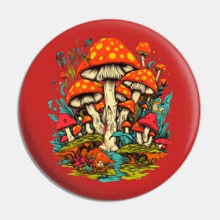 Psychedelic World Sketches Magic Shrooms Pin