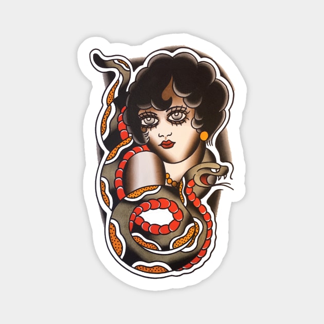 Lady Face with Snake Tattoo Design Magnet by forevertruetattoo