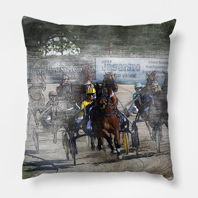 harness horse cart racing - Pencil, Original Pillow by hottehue