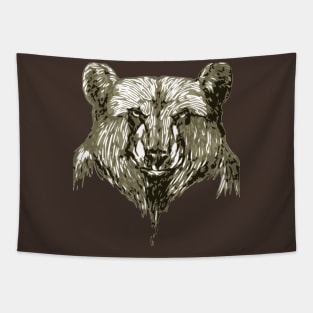 Forest Woodcut Grizzly Bear Illustration Tapestry