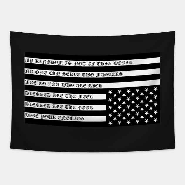 American Flag Christian Nation Black and White Tapestry by thecamphillips