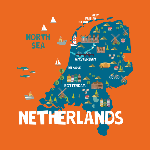 Netherlands Illustrated Map by JunkyDotCom