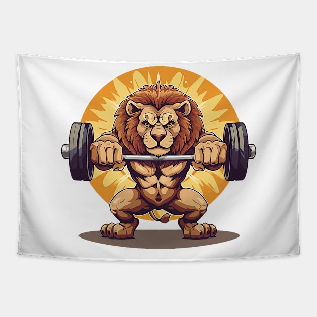 lion at gym Tapestry by Ninja banana