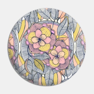 Pink and Peach Linework Floral Pattern Pin