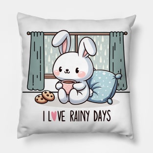 I Love Rainy Days. Cozy Rabbit. Pillow