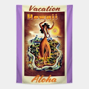 Vintage Hawaii travel Poster 1940s Tapestry