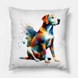 Dynamic Mountain Cur in Vibrant Splash Art Style Pillow