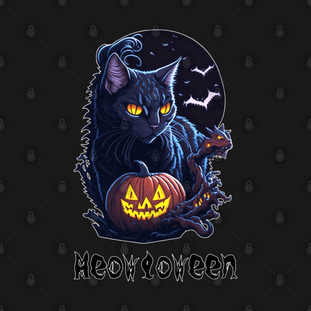 Meowloween Black Cat & Pumpkin - Happy Halloween! by Cattingthere