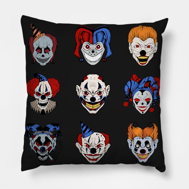 Horror Clowns Pillow by Luve