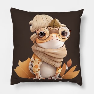 Cute Crested Gecko with Glasses and Winter Clothes Pillow