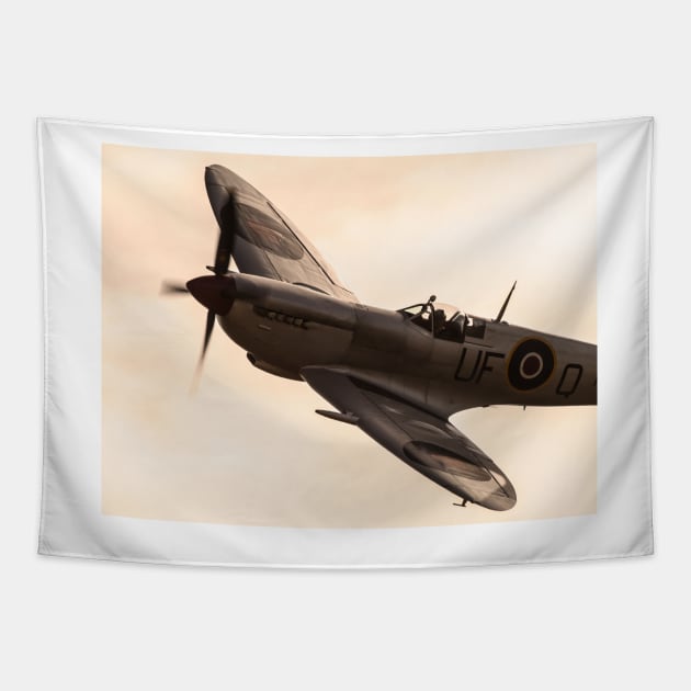 RAF Spitfire up close and personal Tapestry by captureasecond