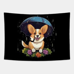 Corgi Rainy Day With Umbrella Tapestry