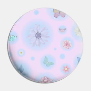 Transparent Bubbles, Butterfly, Flowers Pin