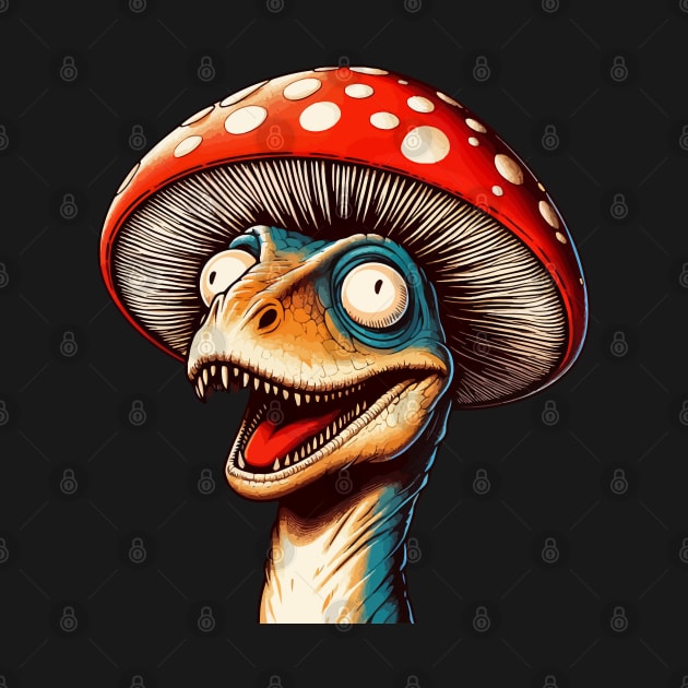 Funny Velociraptor Mushroom Hat Dinosaur Garden by TomFrontierArt