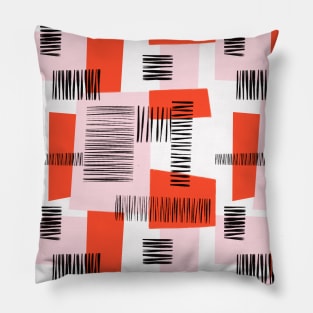 Modern Geometric Collage Red Pink Black White Pillow