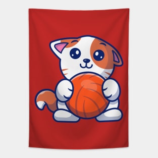 Cute Cat Playing Ball Cartoon (5) Tapestry