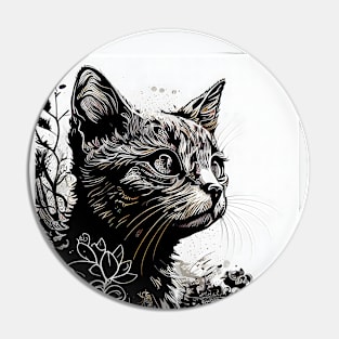 Black ink cat Pin