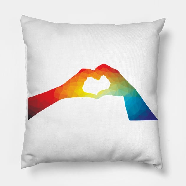 Abstract Rainbow Heart Hands Pillow by Shawnsonart