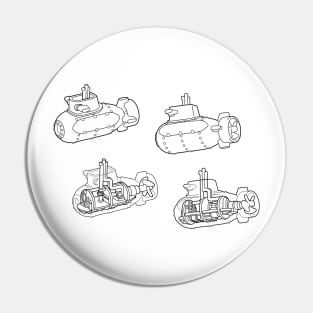 Black Line-Drawn Submarine Diagram Submersible Illustration Pin