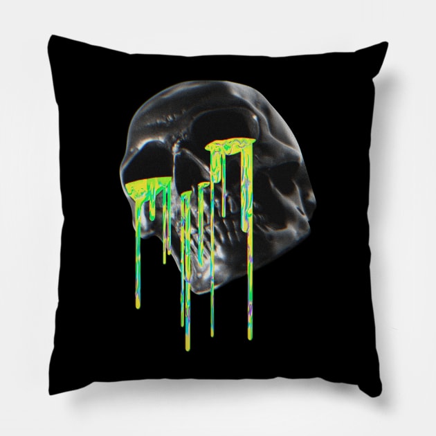 Drippy Skull Art Pillow by Riel