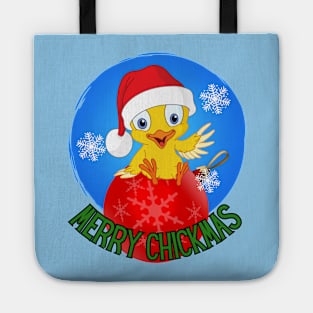 Funny Little Santa Chick wishing everyone a Merry Chickmas Christmas Tote