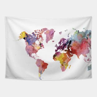 Watercolor world map - rainbow Tapestry