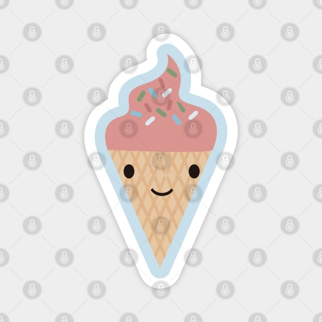 Cute Kawaii Strawberry Ice Cream Cone Magnet by Hedgie Designs