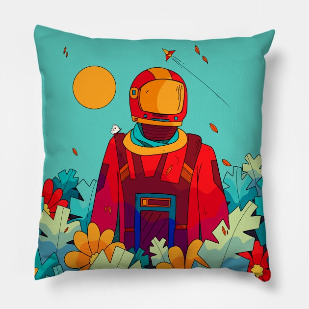 Summer space traveller Pillow by Swadeillustrations