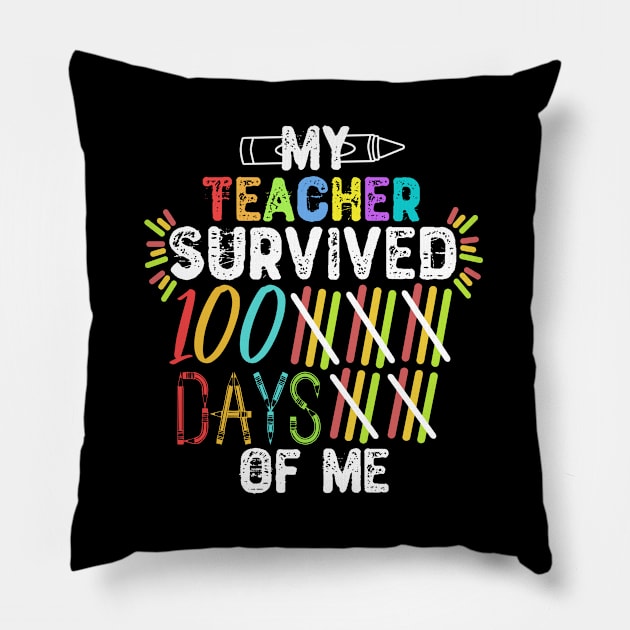 My Teacher Survived 100 Days Of Me - Funny Gift for Students Pillow by Yyoussef101