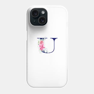 Watercolor Floral Letter U in Navy Phone Case