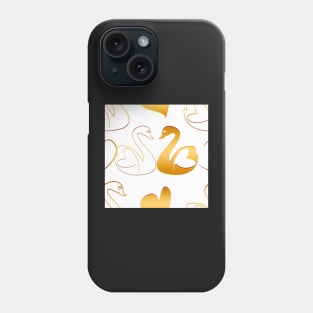 Golden swans in love on white Phone Case