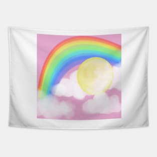 Pink Sky Rainbow and a MOON Tapestry