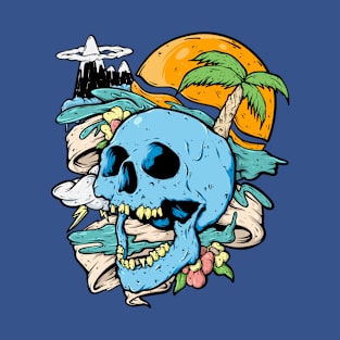 High Tide Palm Tree Skull Island Surfing Style Clothing T-Shirt